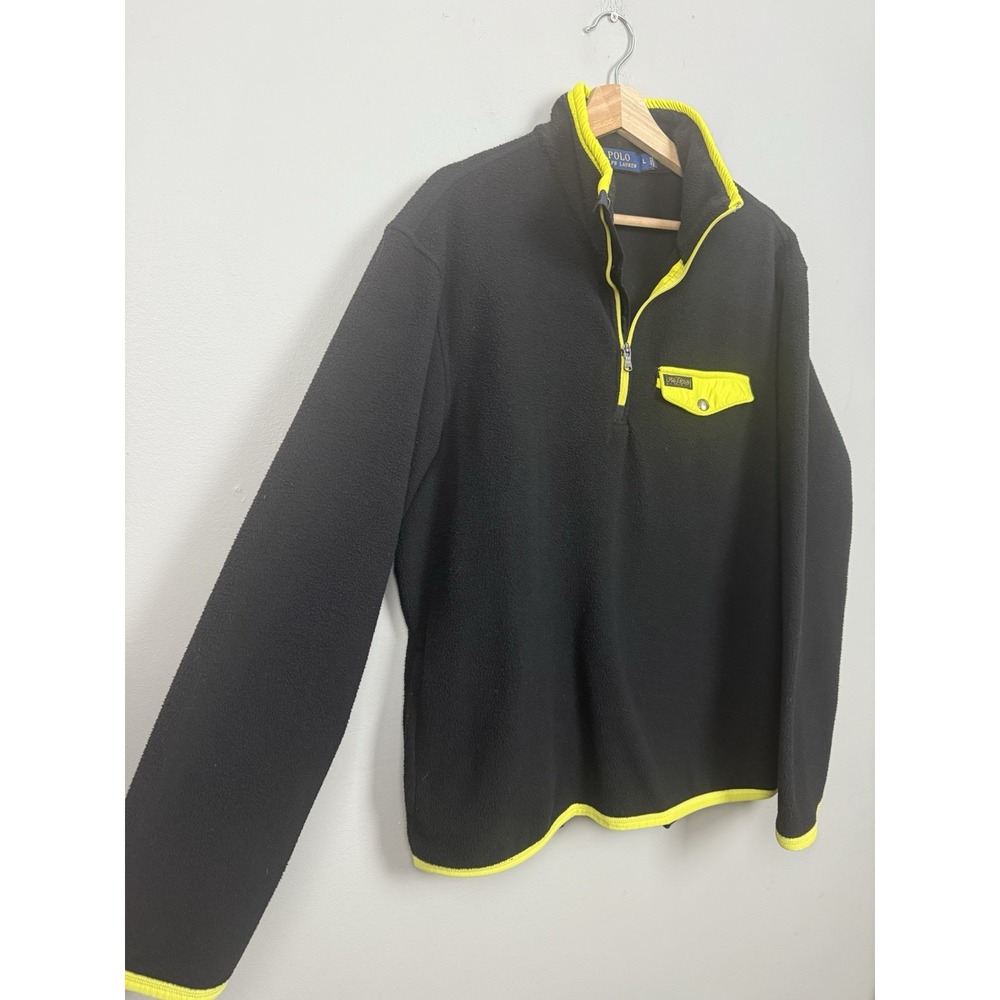 Polo Ralph Lauren Black Fleece Pullover Half Zip Yellow Trim Men's L Streetwear - Picture 5 of 10